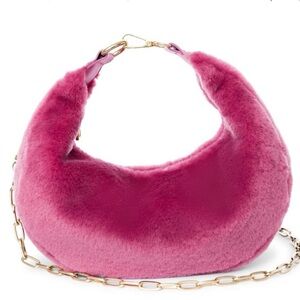 Jules Kae Luna Vegan Fur Crossbody Clutch Hobo Bag in Pink